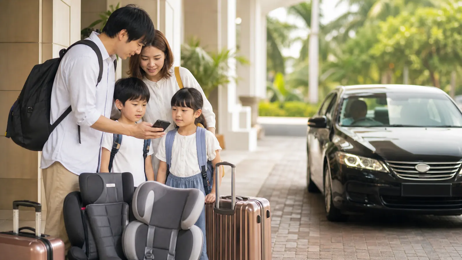 家族旅行では、配車画面と車両だけでなく、人数・荷物・子どもの座席条件まで乗車前に確認します。