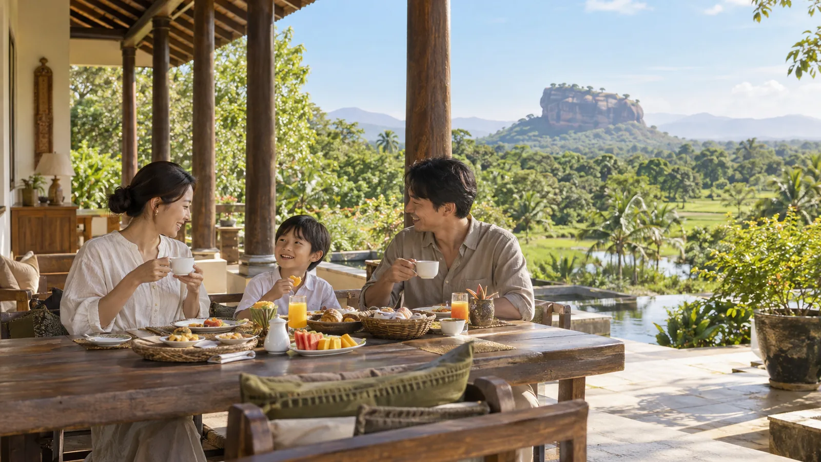 スリランカ7泊8日の家族旅行をイメージした生成画像